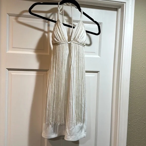 Bebe Dresses | White and Gold Fringe Bebe Dress | Color: Gold/White | Size: Xs | Ellen111200'S Closet